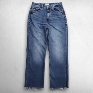 Zara Wide Leg Jeans High Rise Frayed Hem Baggy Women 10 Medium Blue Grunge Boho
